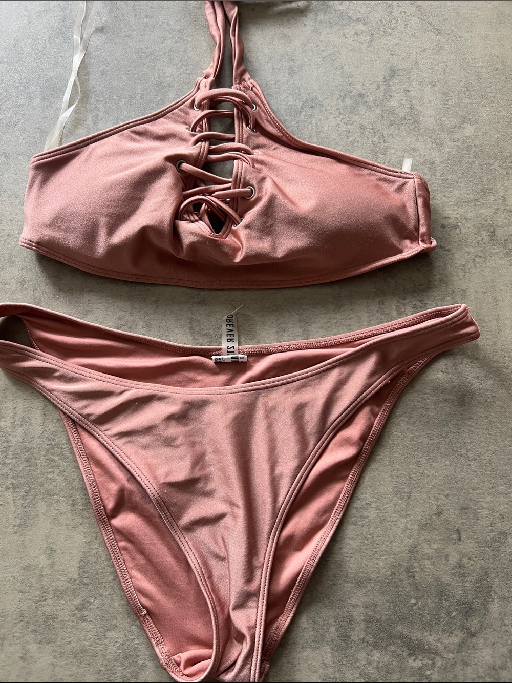 Forever 21 Lace-Up Bikini Set in Dusty Rose